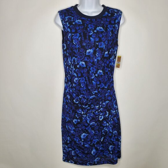 Rachel Roy Womens Blue Floral Sleeveless Sheath Dress Size M Round Neck Gathered - Picture 1 of 10